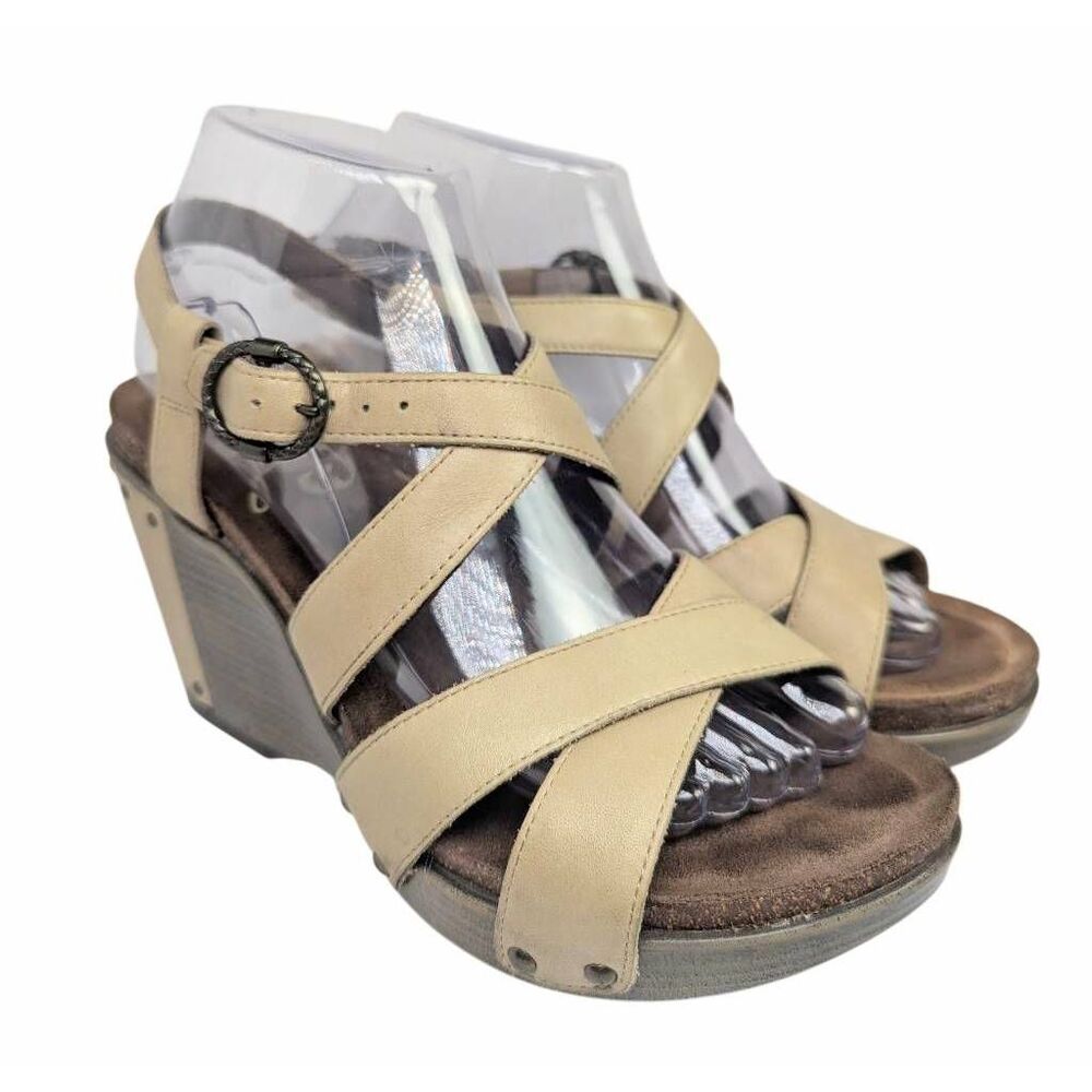 Dansko Frida beige strappy leather wedge platform sandal womens 38 EU 7.5/8 US